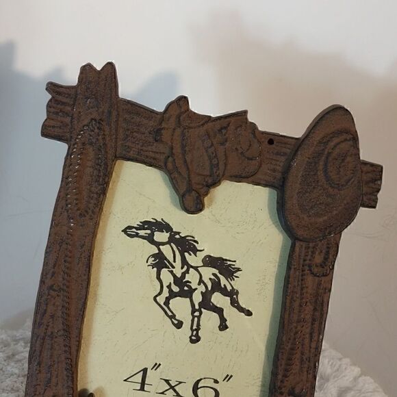 Vtg Western Cast Iron 4" x 6" Rustic Picture Frame - Picture 4 of 6